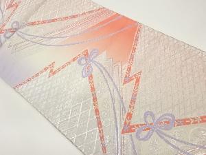 菱に重ね色紙・花・几帳結び模様織出し袋帯